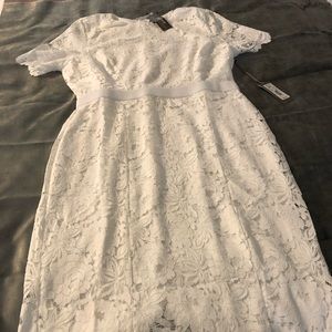 White brand new Eva Mandes lace knee length dress